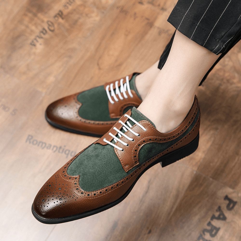 Mencio Heren Retro Grote Maat Lace-Up Puntige Teen Formele Kleding Schoenen