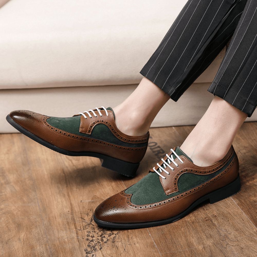 Mencio Heren Retro Grote Maat Lace-Up Puntige Teen Formele Kleding Schoenen