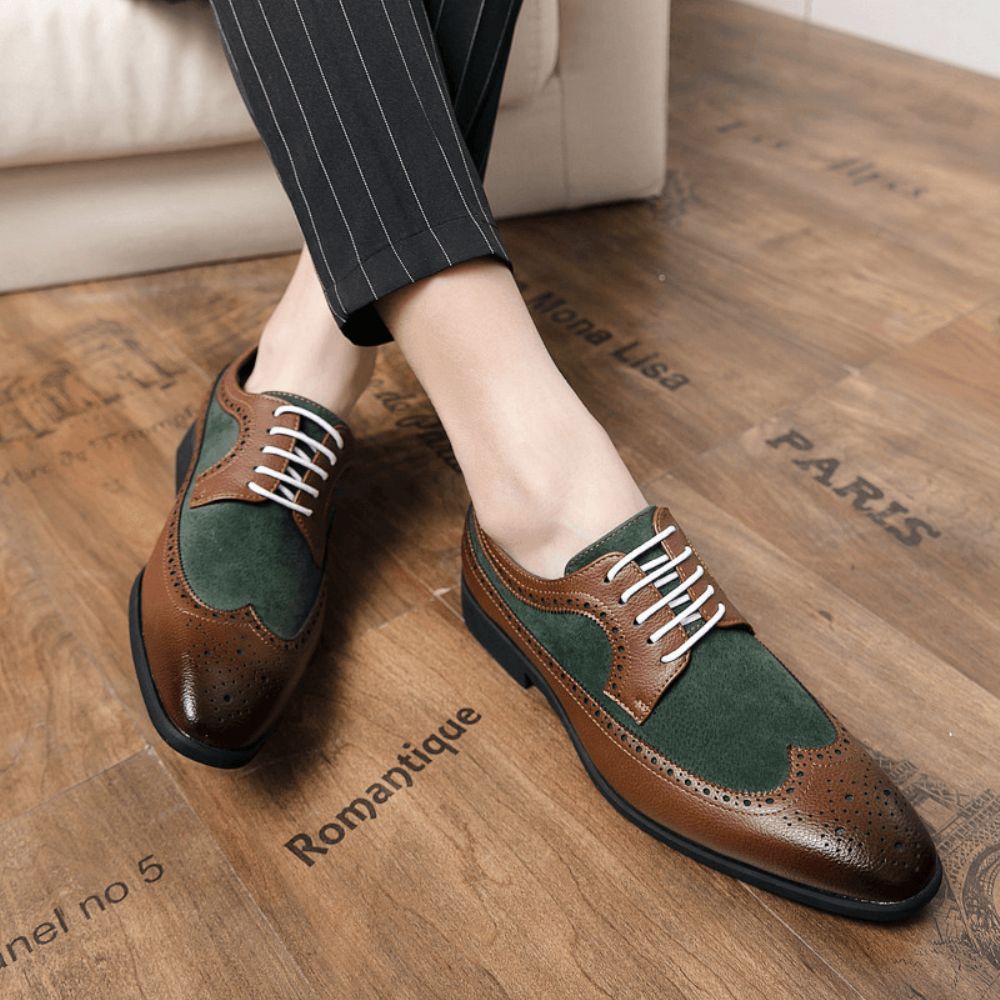 Mencio Heren Retro Grote Maat Lace-Up Puntige Teen Formele Kleding Schoenen