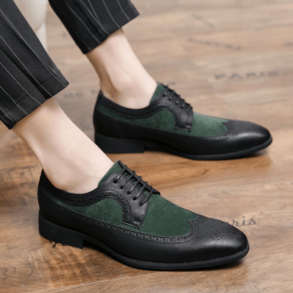 Mencio Heren Retro Grote Maat Lace-Up Puntige Teen Formele Kleding Schoenen