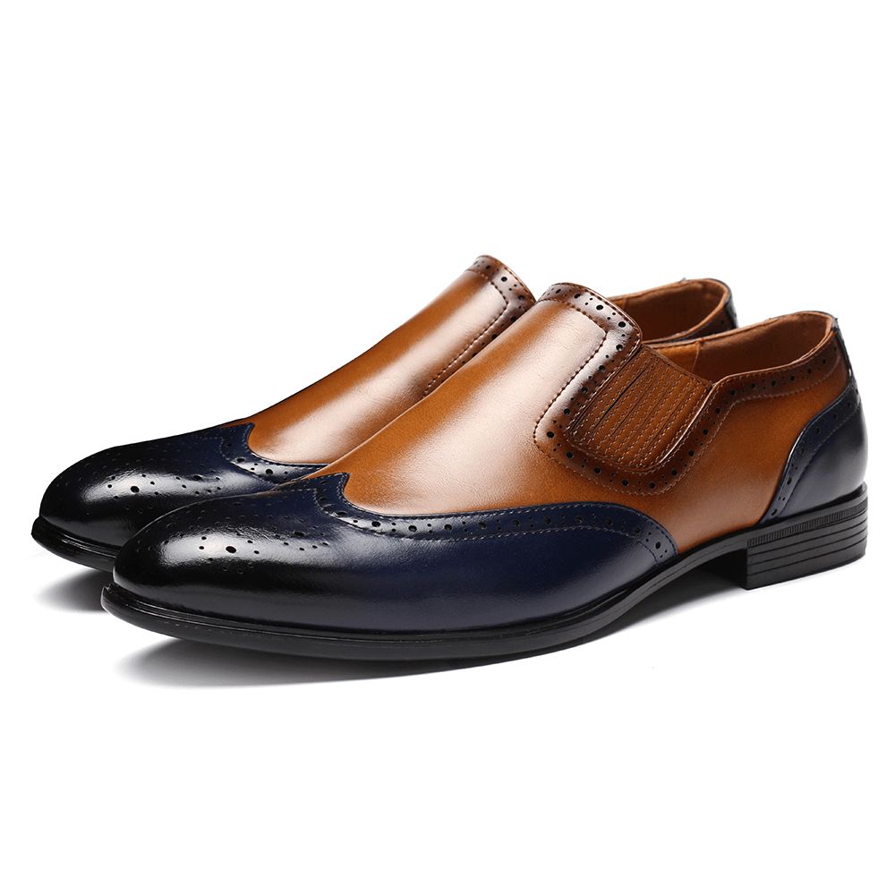 Menico Heren Brogue Gesneden Kleur Kruiden Slip-On Zakelijke Oxfords