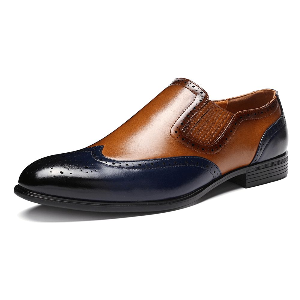 Menico Heren Brogue Gesneden Kleur Kruiden Slip-On Zakelijke Oxfords