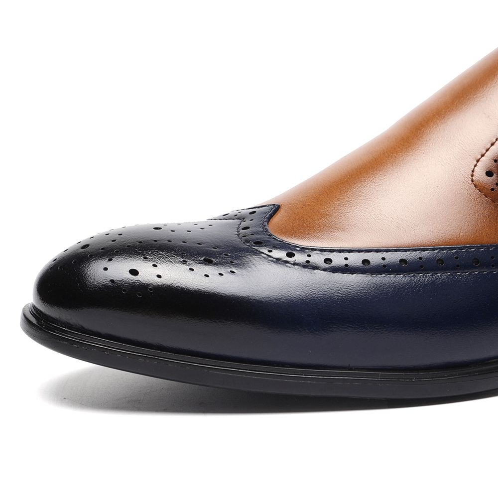 Menico Heren Brogue Gesneden Kleur Kruiden Slip-On Zakelijke Oxfords