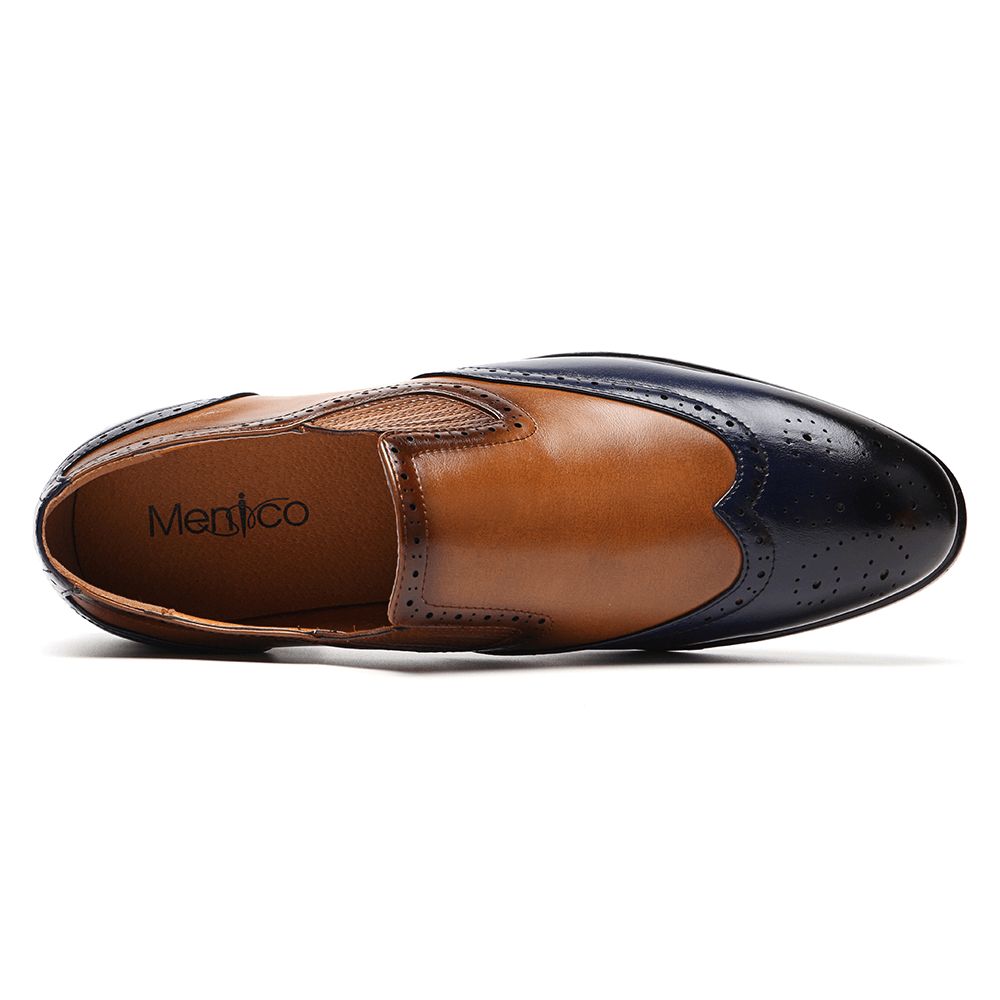 Menico Heren Brogue Gesneden Kleur Kruiden Slip-On Zakelijke Oxfords