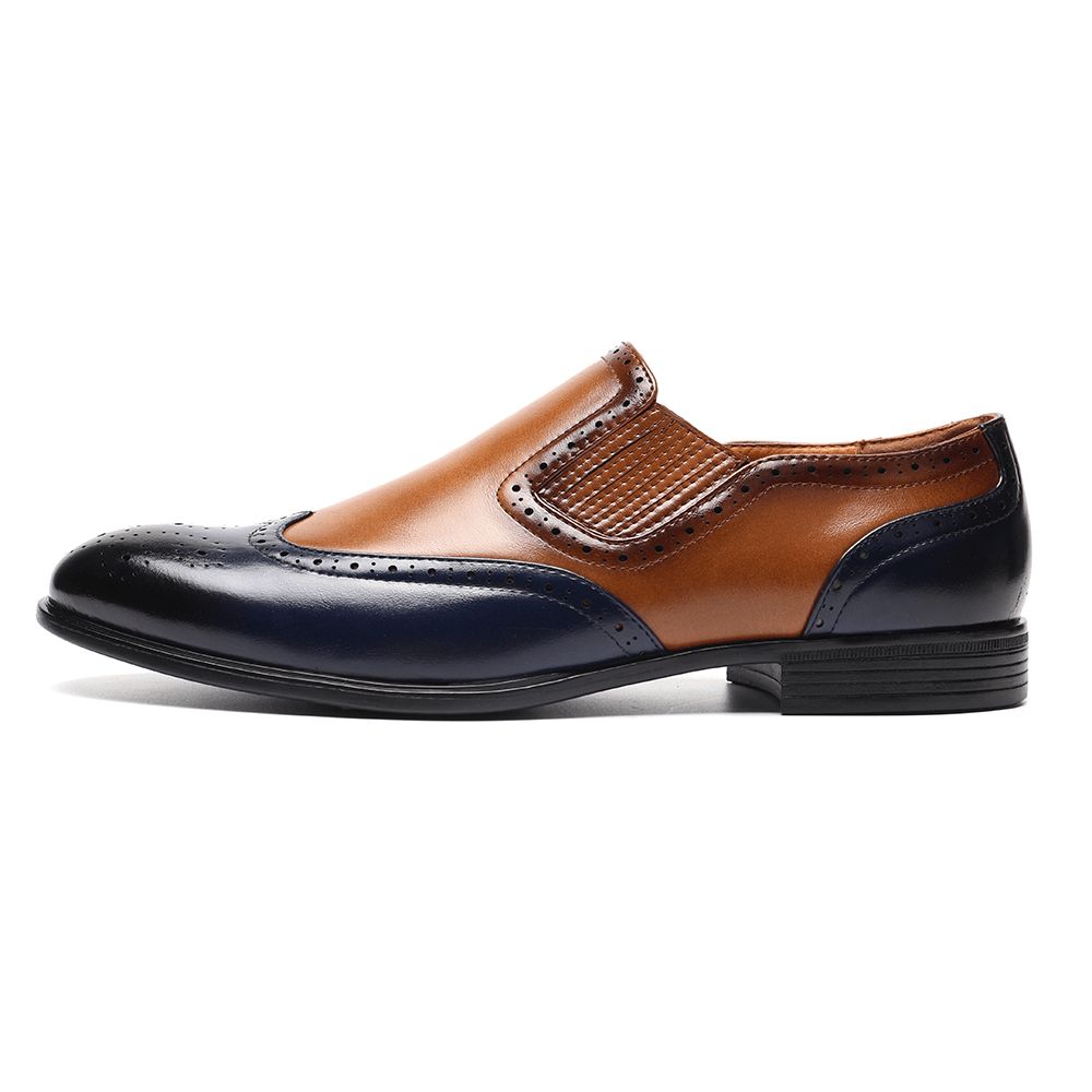 Menico Heren Brogue Gesneden Kleur Kruiden Slip-On Zakelijke Oxfords