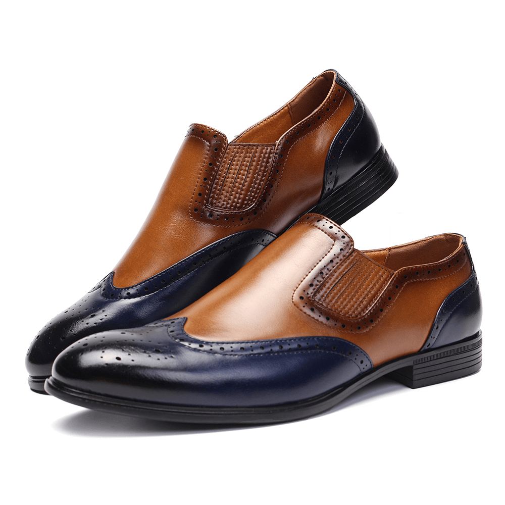 Menico Heren Brogue Gesneden Kleur Kruiden Slip-On Zakelijke Oxfords