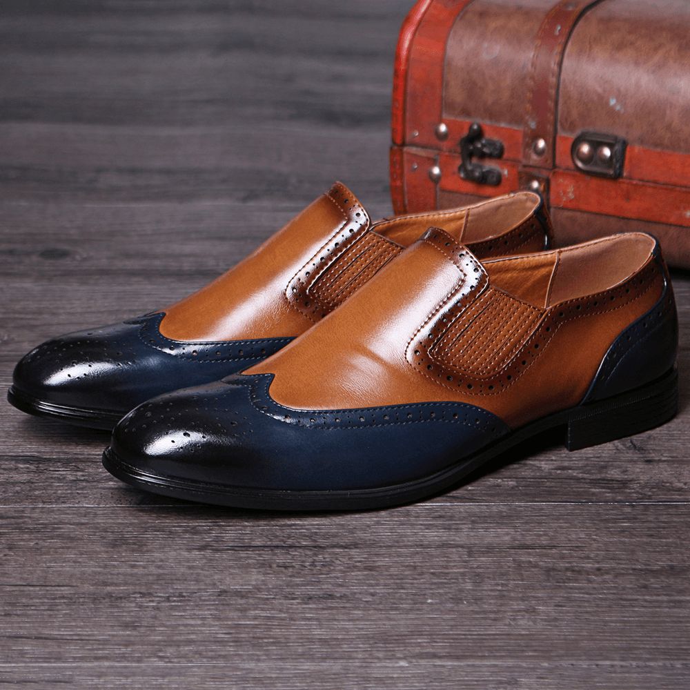 Menico Heren Brogue Gesneden Kleur Kruiden Slip-On Zakelijke Oxfords