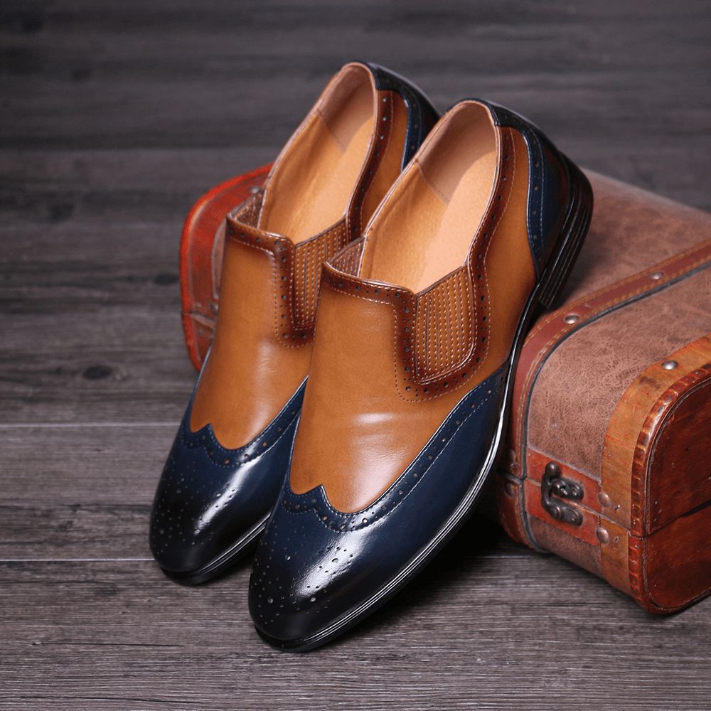 Menico Heren Brogue Gesneden Kleur Kruiden Slip-On Zakelijke Oxfords