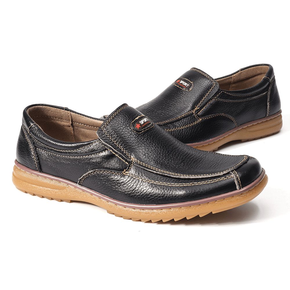 Menico Heren Echt Koe Lederen Slip Op Zachte Zool Comfortabele Non Slip Casual Oxfords