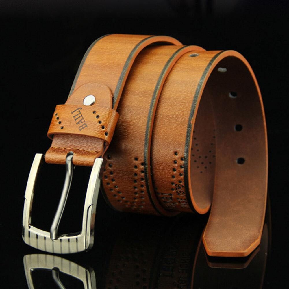 Heren Pu-Leer 110Cm Letterpatroon Casual Retro Hollow Pin Buckle Pants Belt