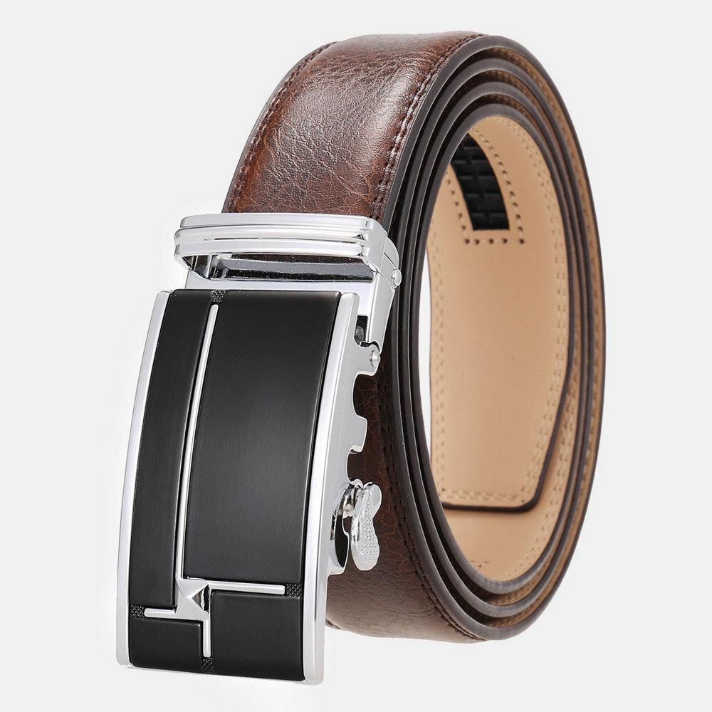 Mannen Echt Leer Rechthoekige Legering Automatische Gesp 3.5 Cm Casual Zakelijke Wilde Riem