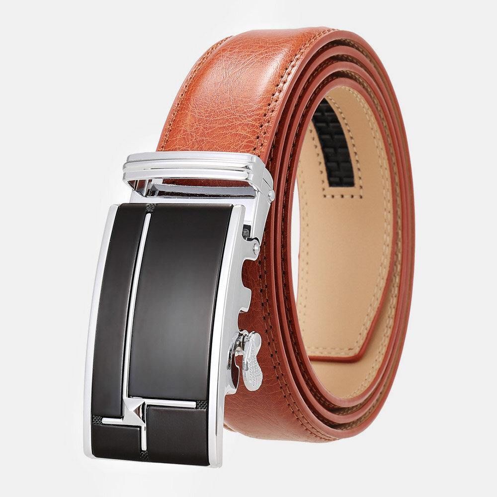 Mannen Echt Leer Rechthoekige Legering Automatische Gesp 3.5 Cm Casual Zakelijke Wilde Riem