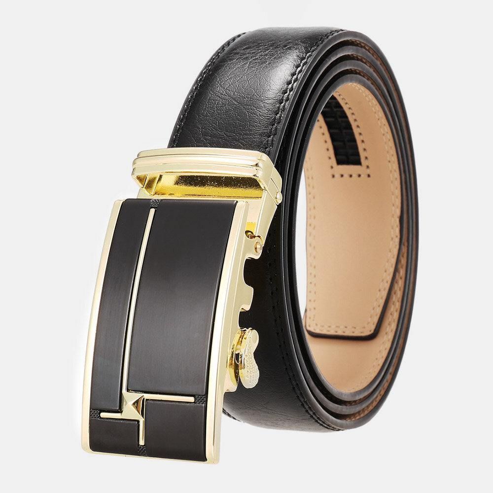 Mannen Echt Leer Rechthoekige Legering Automatische Gesp 3.5 Cm Casual Zakelijke Wilde Riem