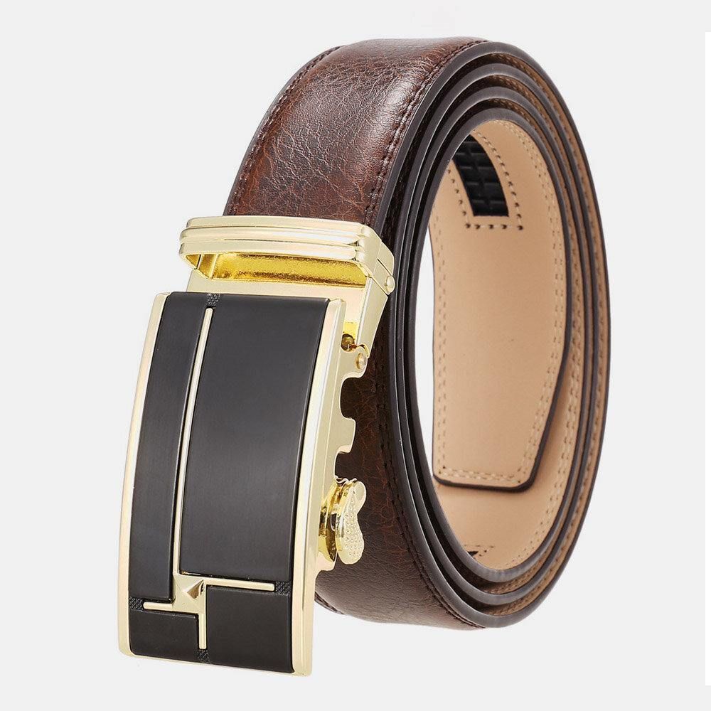 Mannen Echt Leer Rechthoekige Legering Automatische Gesp 3.5 Cm Casual Zakelijke Wilde Riem