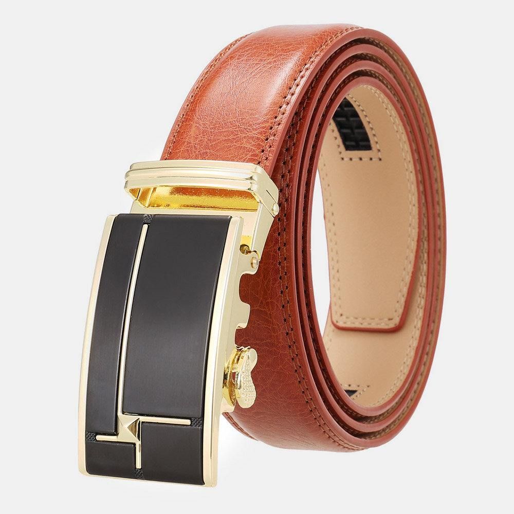 Mannen Echt Leer Rechthoekige Legering Automatische Gesp 3.5 Cm Casual Zakelijke Wilde Riem