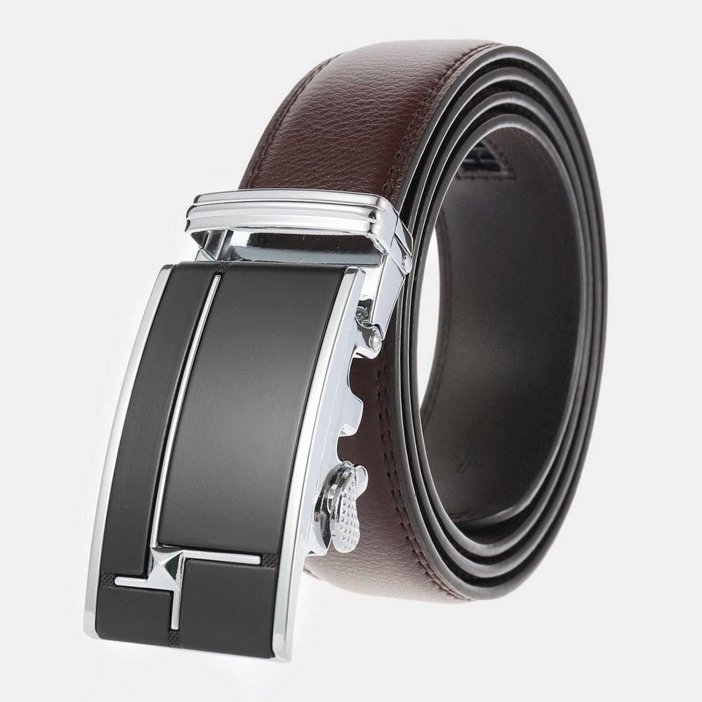 Mannen Echt Leer Rechthoekige Legering Automatische Gesp 3.5 Cm Casual Zakelijke Wilde Riem