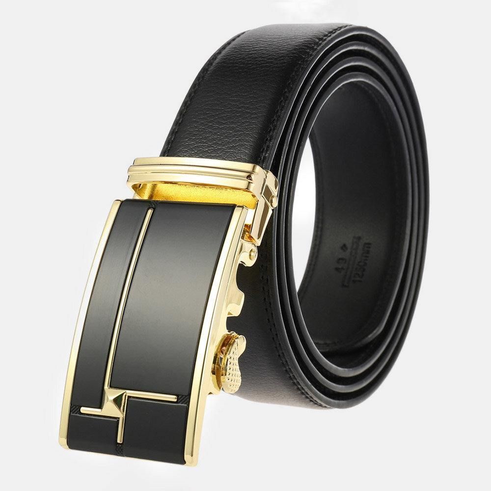 Mannen Echt Leer Rechthoekige Legering Automatische Gesp 3.5 Cm Casual Zakelijke Wilde Riem