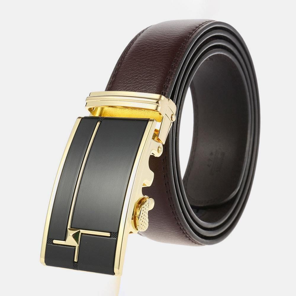 Mannen Echt Leer Rechthoekige Legering Automatische Gesp 3.5 Cm Casual Zakelijke Wilde Riem