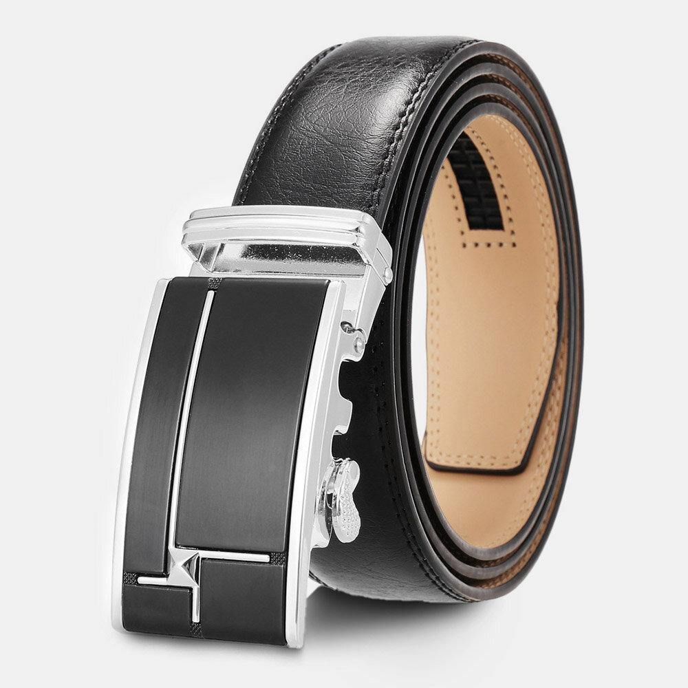 Mannen Echt Leer Rechthoekige Legering Automatische Gesp 3.5 Cm Casual Zakelijke Wilde Riem