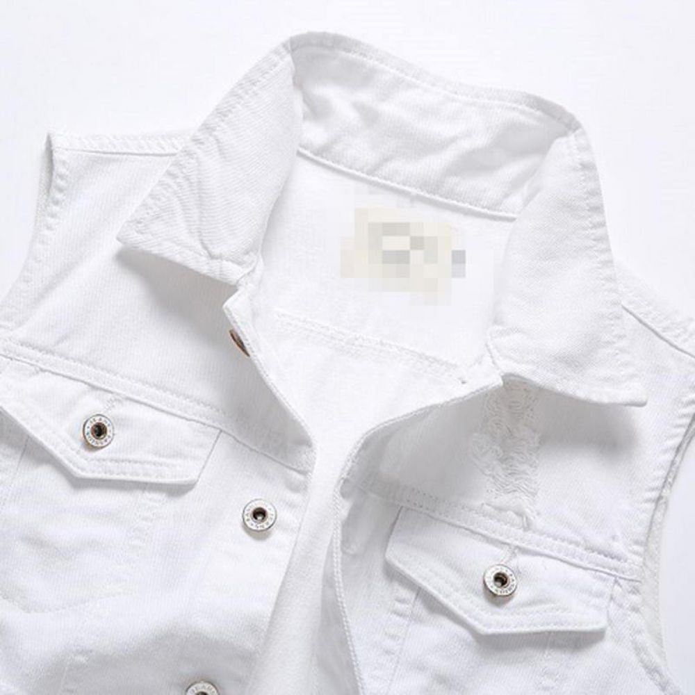 Casual Holes Pocket Witte Denim Vesten