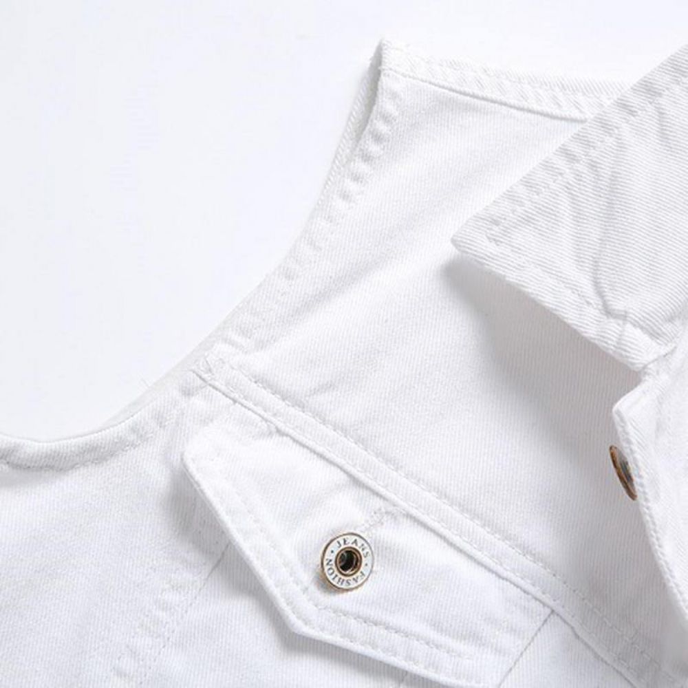 Casual Holes Pocket Witte Denim Vesten