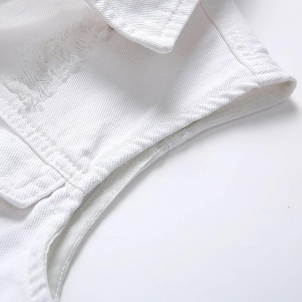 Casual Holes Pocket Witte Denim Vesten