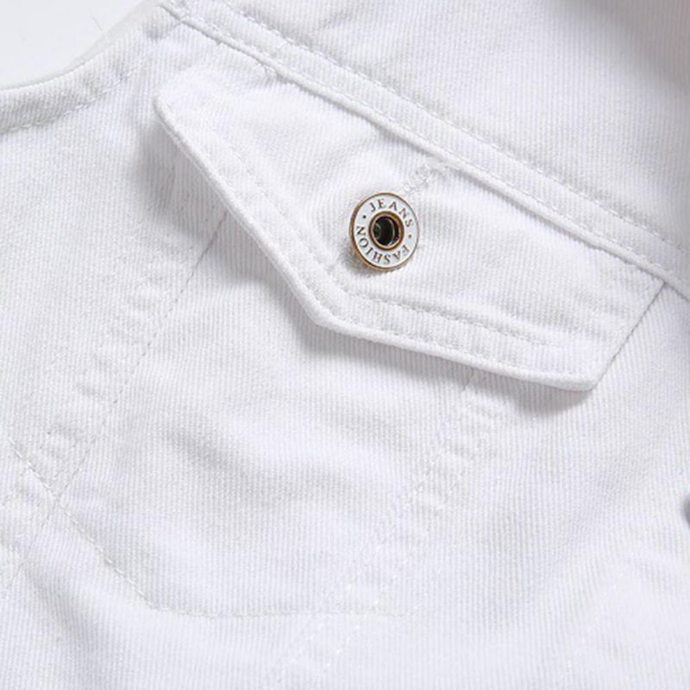 Casual Holes Pocket Witte Denim Vesten