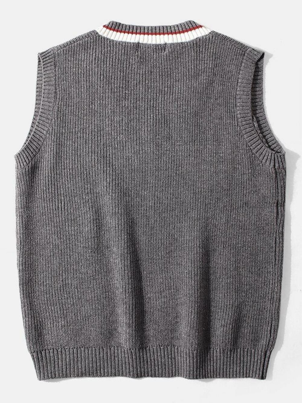 Casual Vest In Collegestijl Met Contrasterende V-Hals Gebreide Pullover-Gilet