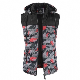 Heren Camo Patchwork Afneembare Capuchon Dik Warm Gewatteerd Vest