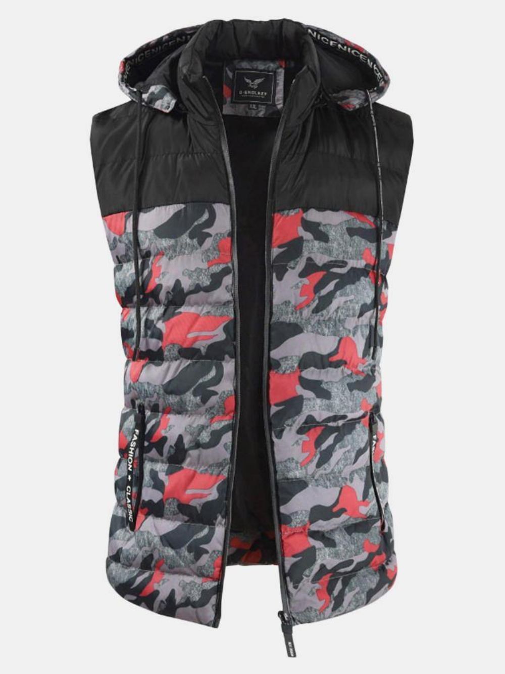 Heren Camo Patchwork Afneembare Capuchon Dik Warm Gewatteerd Vest