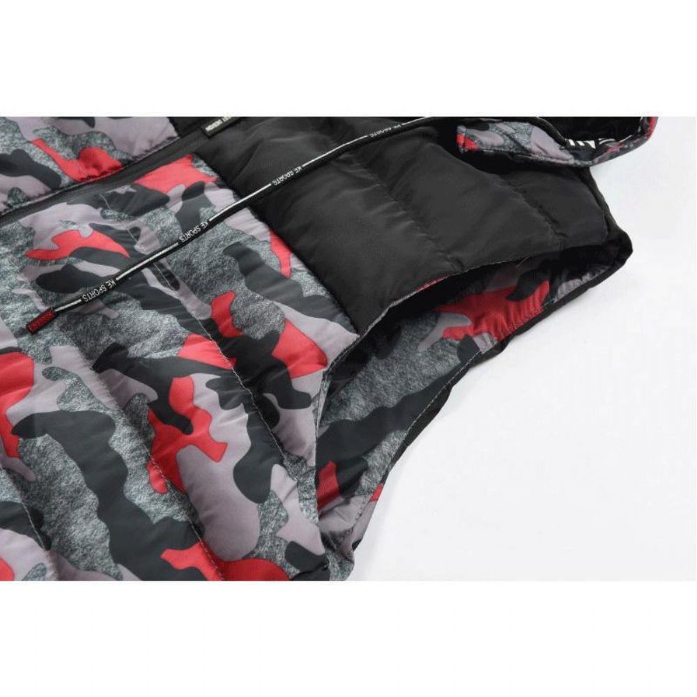 Heren Camo Patchwork Afneembare Capuchon Dik Warm Gewatteerd Vest