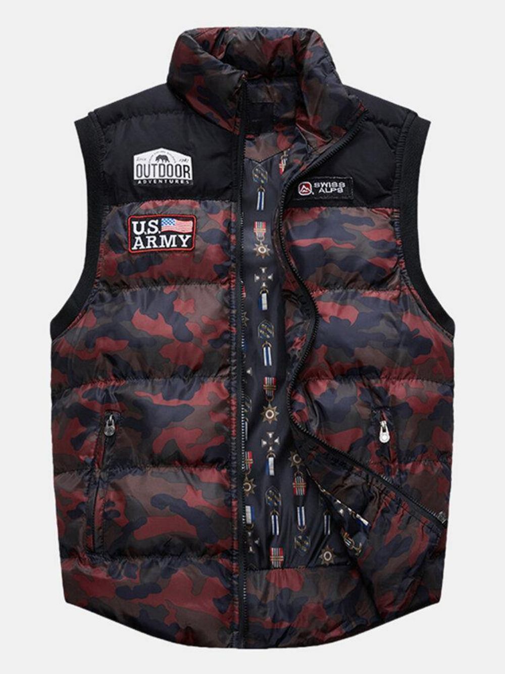 Heren Camo Rits Winter Dikker Opstaande Kraag Casual Warm Vest