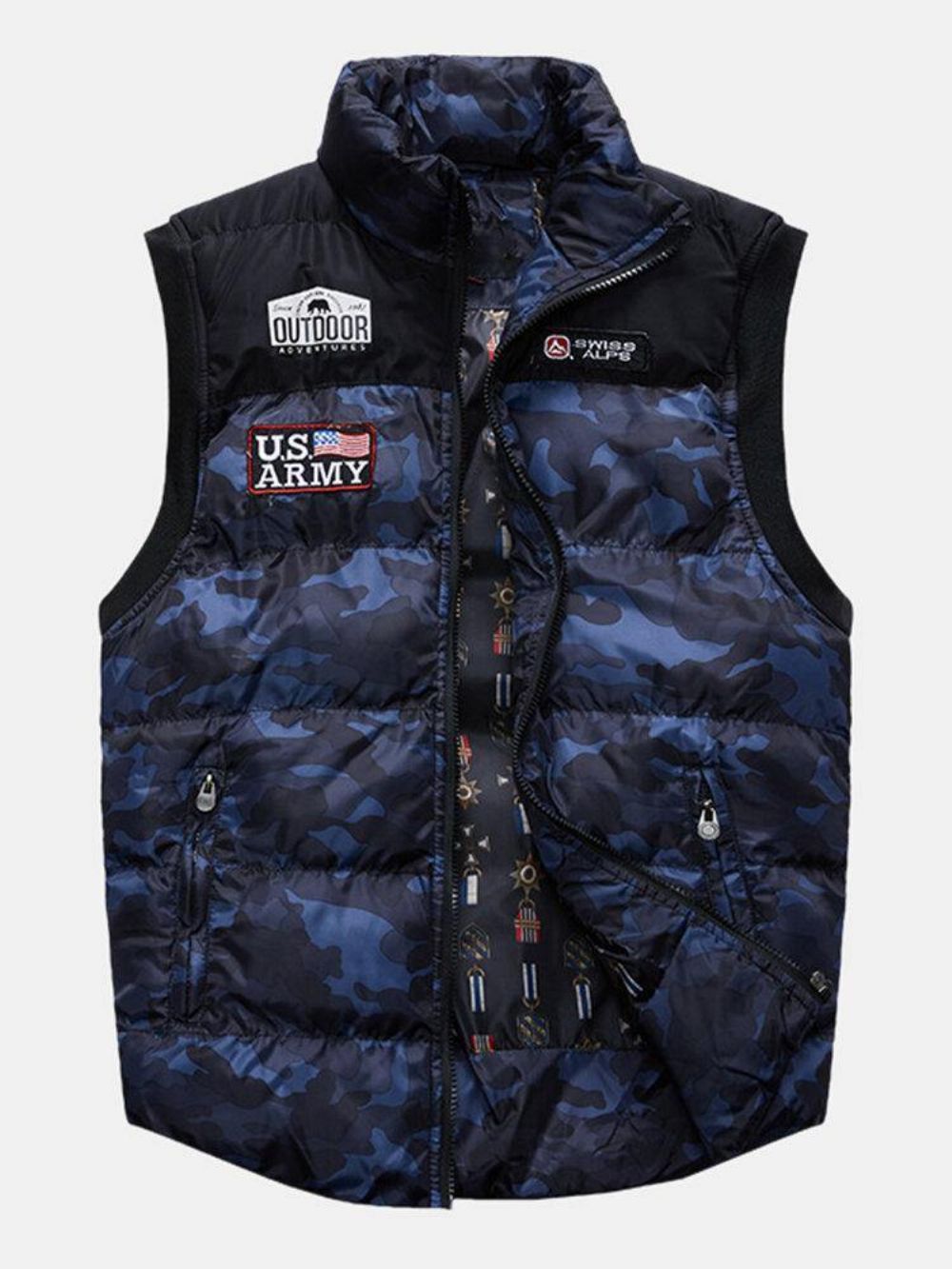 Heren Camo Rits Winter Dikker Opstaande Kraag Casual Warm Vest