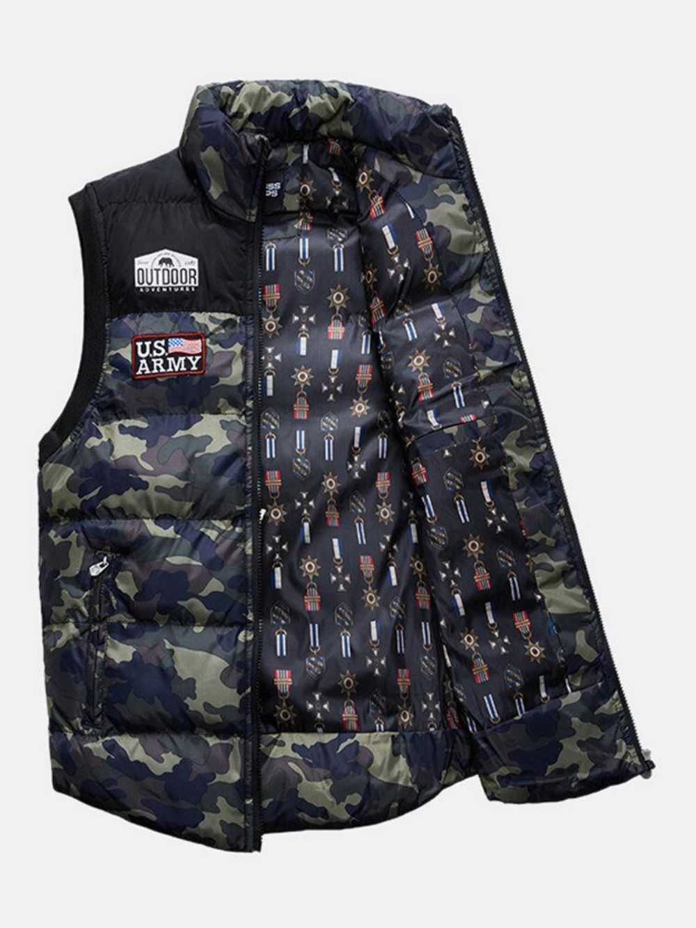 Heren Camo Rits Winter Dikker Opstaande Kraag Casual Warm Vest