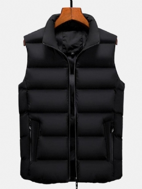 Heren Effen Kleur Mouwloos Warm Dikker Gewatteerd Gilet Vest Met Zak