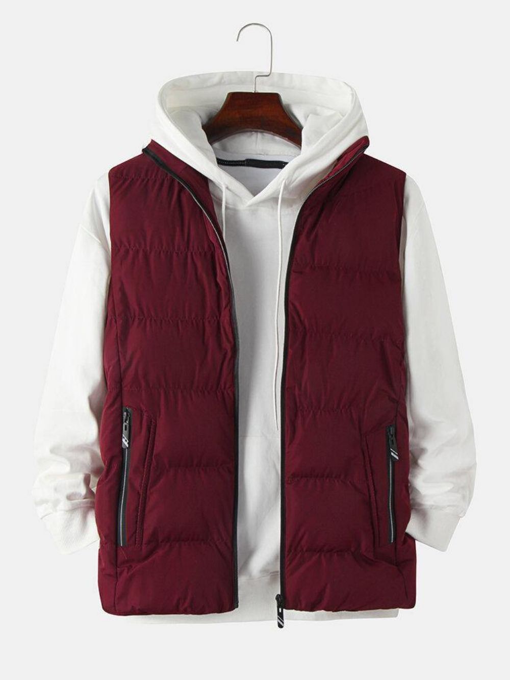 Heren Effen Kleur Mouwloos Warm Dikker Gewatteerd Gilet Vest Met Zak