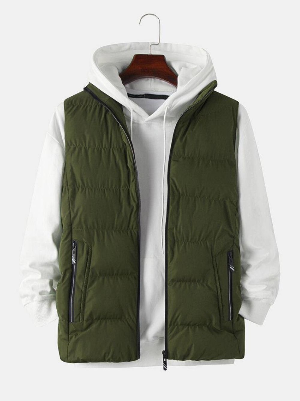 Heren Effen Kleur Mouwloos Warm Dikker Gewatteerd Gilet Vest Met Zak