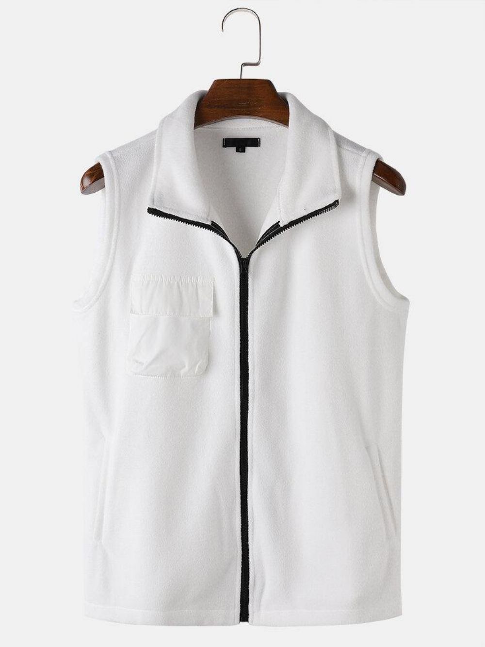 Heren Effen Kleur Rits Mouwloos Casual Vest Met Patchwork Zak