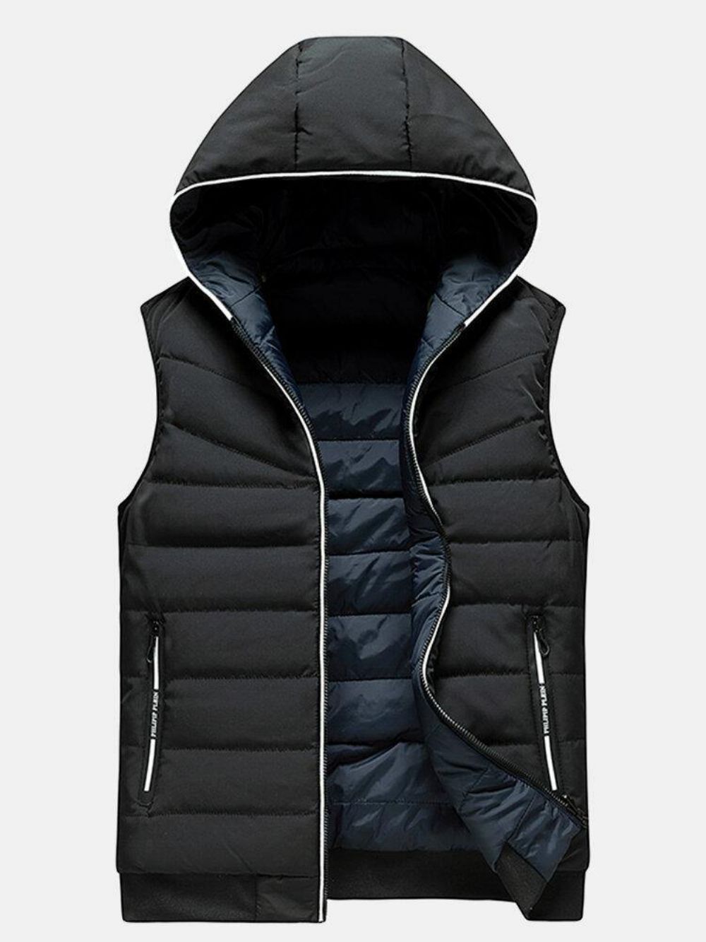 Heren Effen Kleur Rits Winddicht Warm Omkeerbaar Gewatteerd Gilet Met Capuchon Met Zak