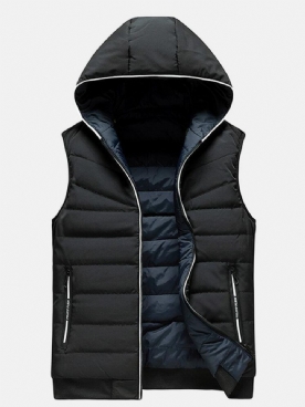 Heren Effen Kleur Rits Winddicht Warm Omkeerbaar Gewatteerd Gilet Met Capuchon Met Zak