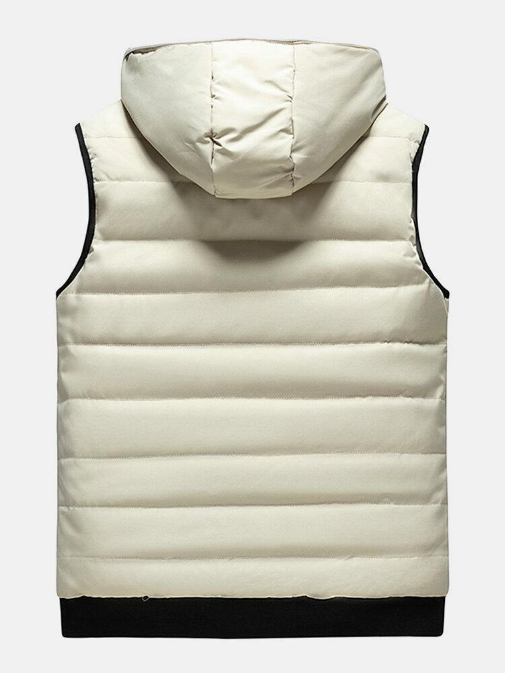 Heren Effen Kleur Rits Winddicht Warm Omkeerbaar Gewatteerd Gilet Met Capuchon Met Zak