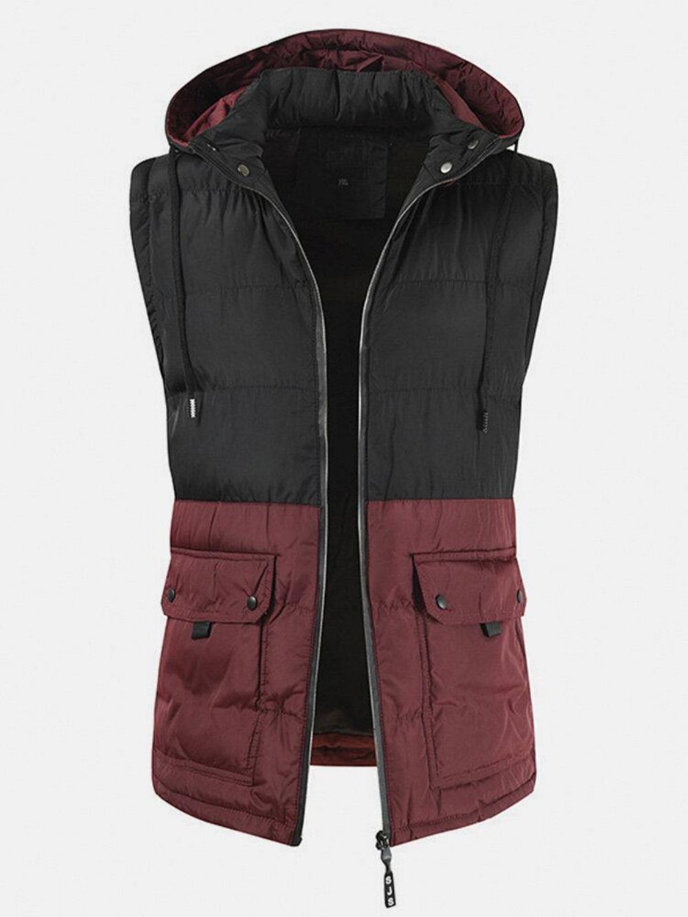 Heren Patchwork Katoenen Rits Casual Dik Warm Afneembaar Vest Met Capuchon