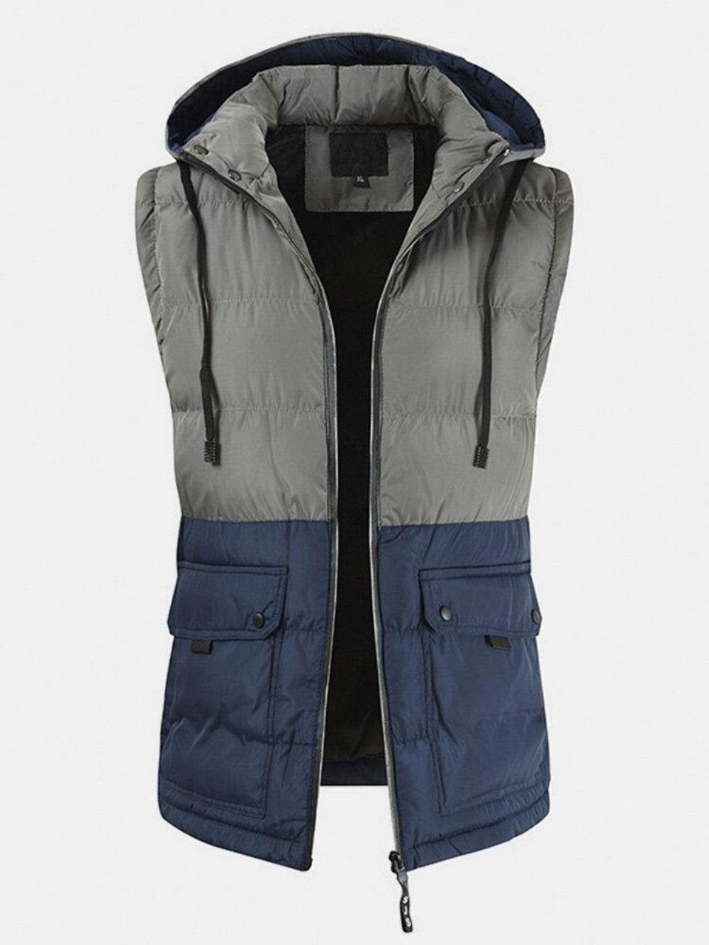 Heren Patchwork Katoenen Rits Casual Dik Warm Afneembaar Vest Met Capuchon