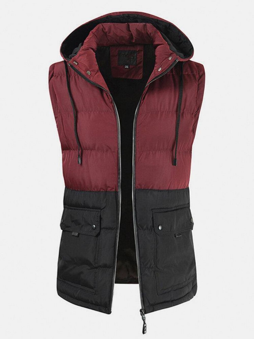 Heren Patchwork Katoenen Rits Casual Dik Warm Afneembaar Vest Met Capuchon