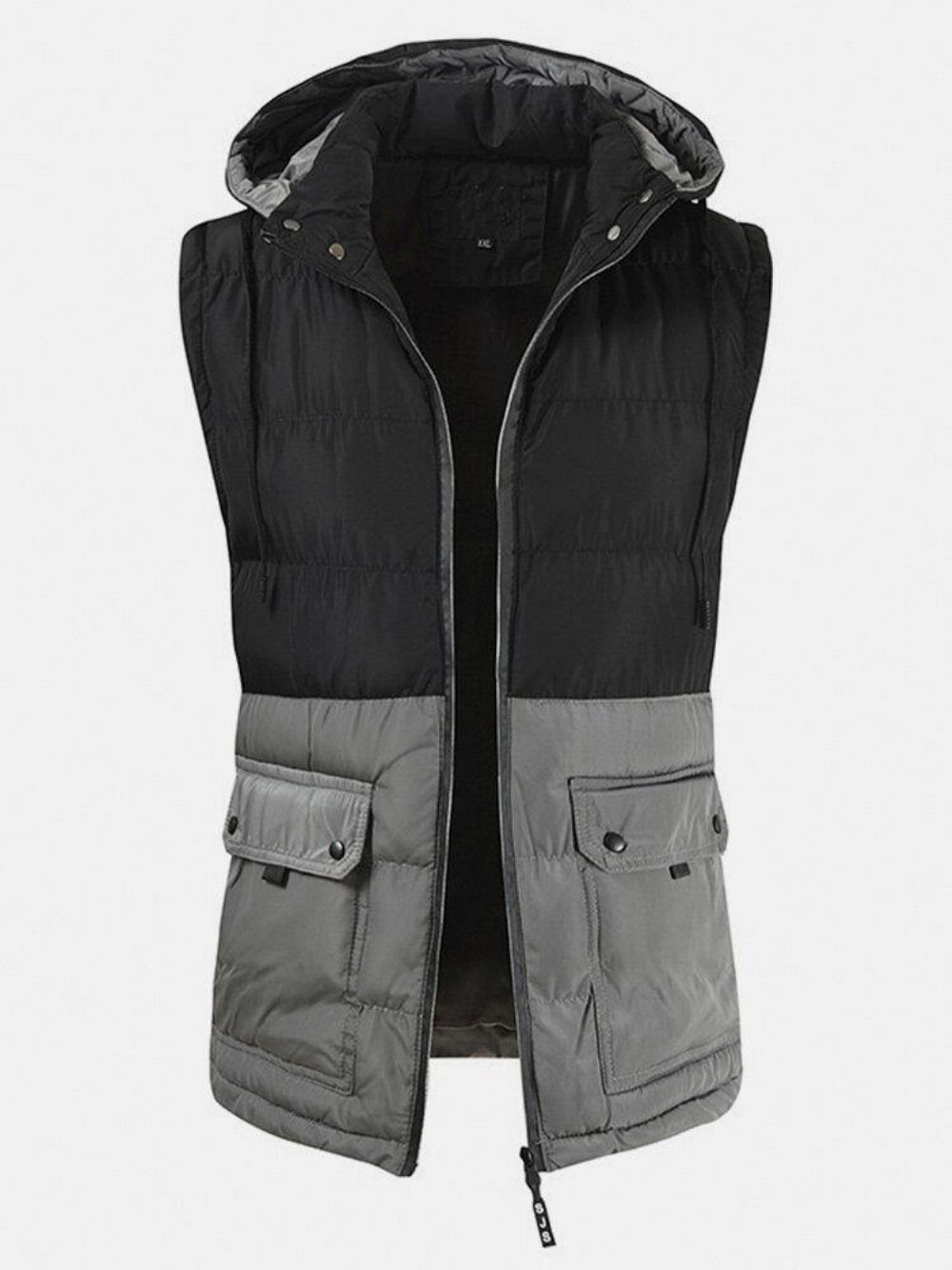 Heren Patchwork Katoenen Rits Casual Dik Warm Afneembaar Vest Met Capuchon