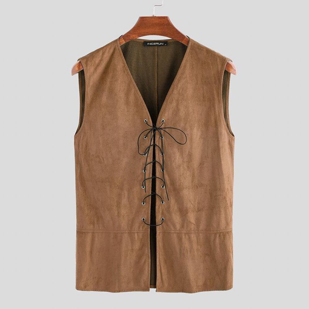 Heren Vintage V-Hals Trekkoord Effen Kleur Casual Vest