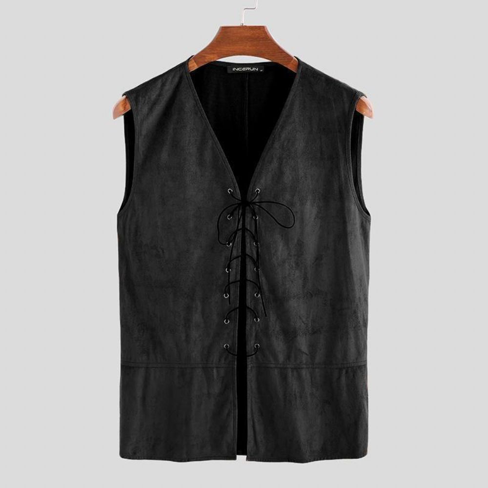 Heren Vintage V-Hals Trekkoord Effen Kleur Casual Vest