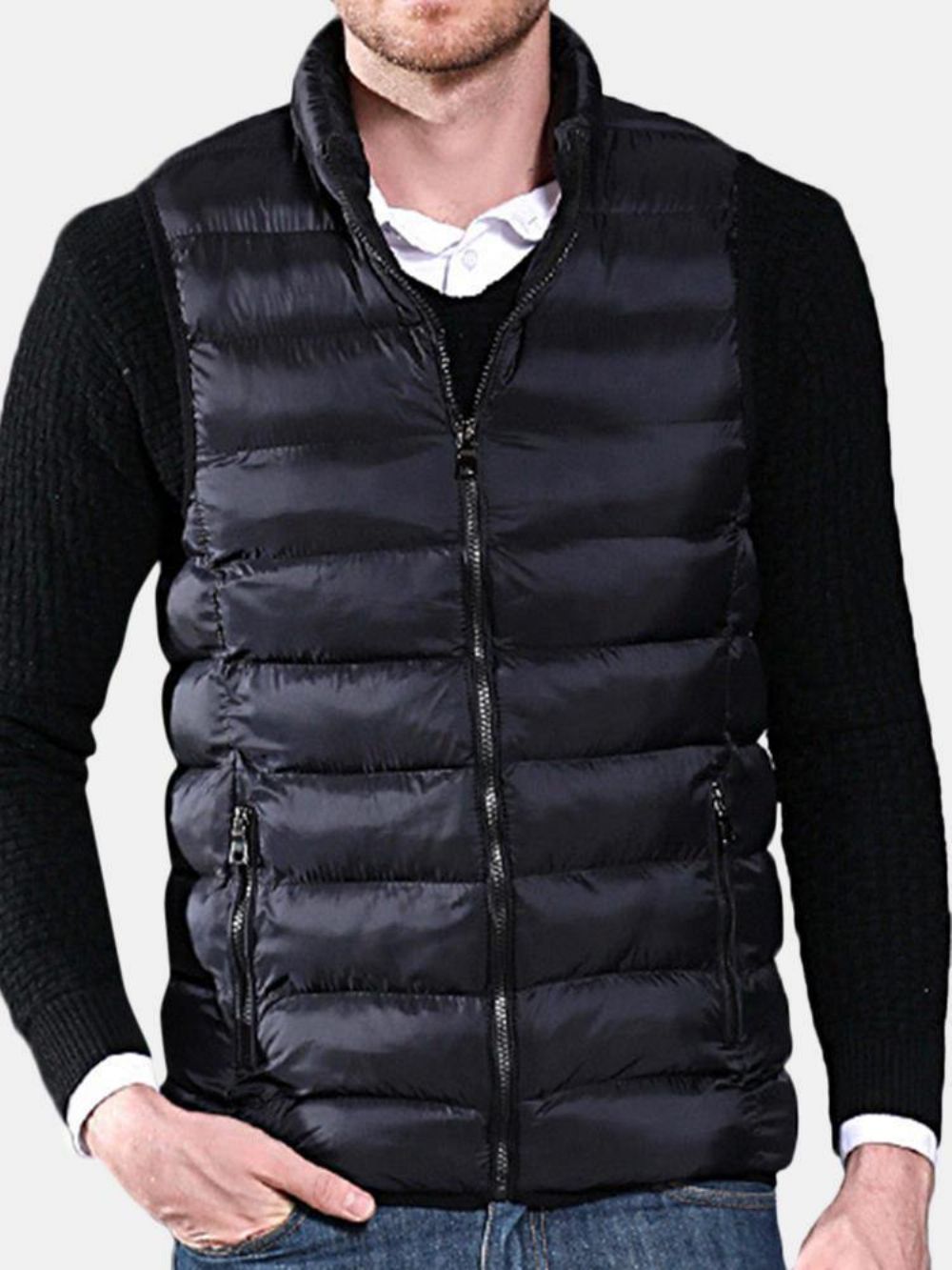 Heren Winter Lichtgewicht Dun Mouwloos Warm Vest Met Rits