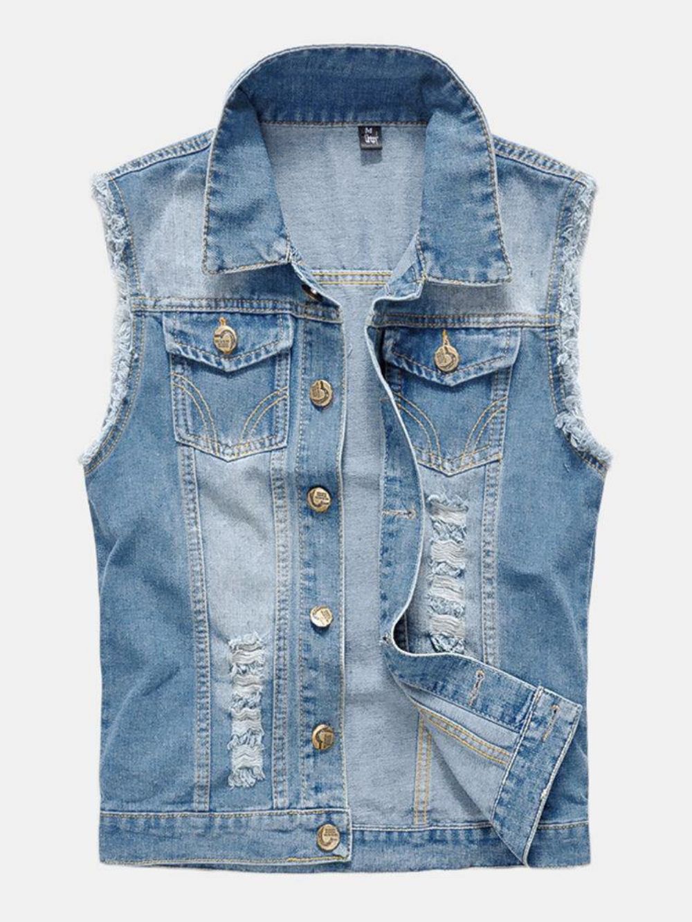 Herenmode Denim Dubbele Zakken Turn Down Kraag Casual Vest