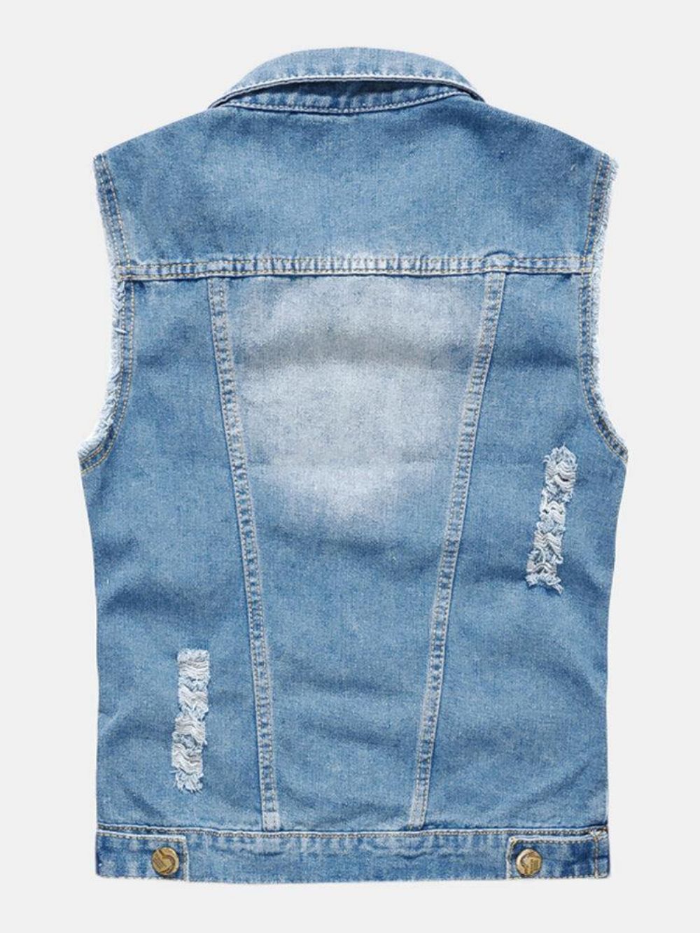 Herenmode Denim Dubbele Zakken Turn Down Kraag Casual Vest